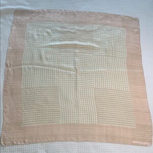 Anne Klein peachy pink, ivory and tan checkered square silk scarf